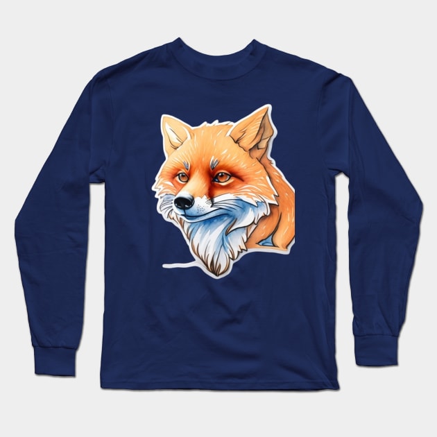 Fox Watercolor Long Sleeve T-Shirt by Basunat